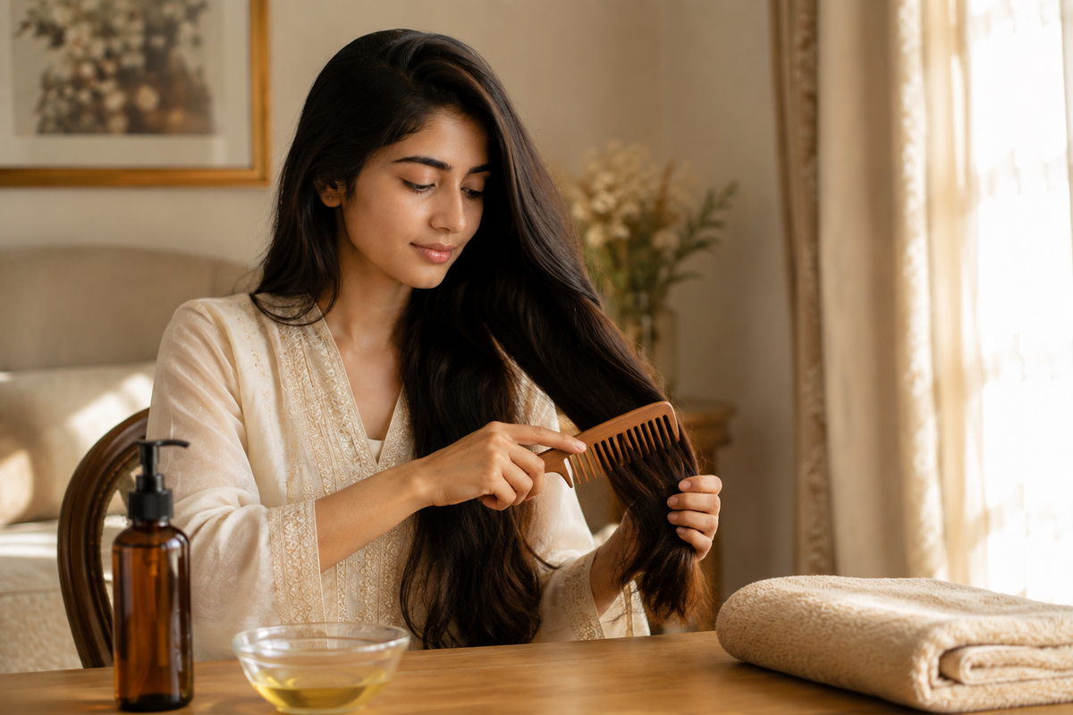 combing hair